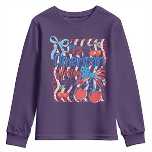 Funny 4th Of July American Honey Youth Sweatshirt USA Independence Day Coquette TS11 Purple Print Your Wear