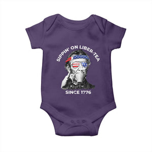 Funny 4th Of July Baby Onesie Sippin On Liber Tea Liberty Abe Lincoln 1776 USA Flag TS10 Purple Print Your Wear