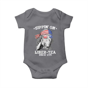 Funny 4th Of July Baby Onesie Sippin On Liber Tea Liberty Ben Franklin 1776 USA Flag TS10 Charcoal Print Your Wear