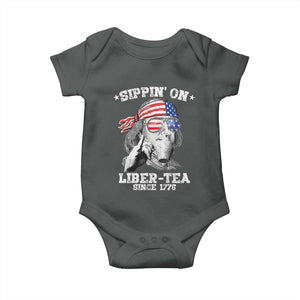 Funny 4th Of July Baby Onesie Sippin On Liber Tea Liberty Ben Franklin 1776 USA Flag TS10 Dark Heather Print Your Wear