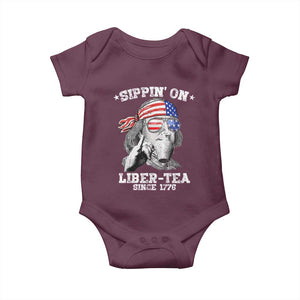 Funny 4th Of July Baby Onesie Sippin On Liber Tea Liberty Ben Franklin 1776 USA Flag TS10 Maroon Print Your Wear