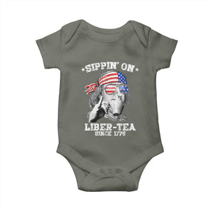Funny 4th Of July Baby Onesie Sippin On Liber Tea Liberty Ben Franklin 1776 USA Flag TS10 Military Green Print Your Wear