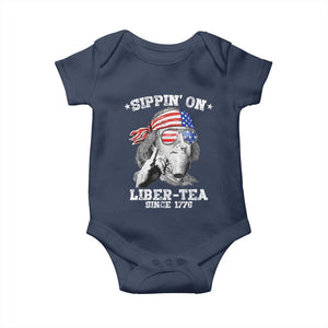 Funny 4th Of July Baby Onesie Sippin On Liber Tea Liberty Ben Franklin 1776 USA Flag TS10 Navy Print Your Wear