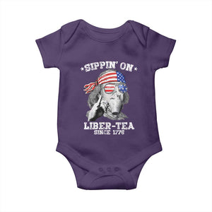 Funny 4th Of July Baby Onesie Sippin On Liber Tea Liberty Ben Franklin 1776 USA Flag TS10 Purple Print Your Wear