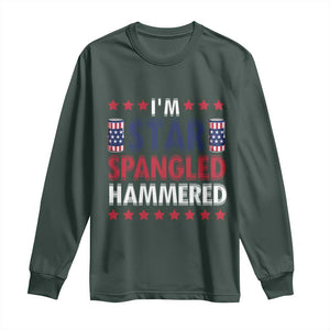 Funny 4th Of July Beer Drinking Lover Long Sleeve Shirt I'm Star Spangled Hammered TS11 Dark Forest Green Print Your Wear