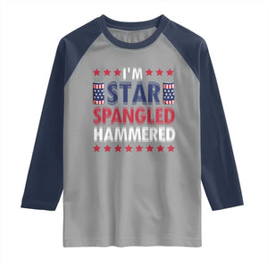 Funny 4th Of July Beer Drinking Lover Raglan Shirt I'm Star Spangled Hammered TS11 Sport Gray Navy Print Your Wear