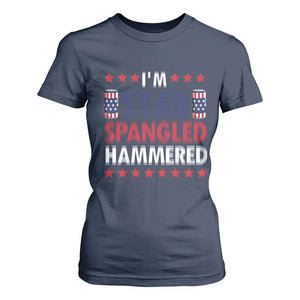 Funny 4th Of July Beer Drinking Lover T Shirt For Women I'm Star Spangled Hammered TS11 Navy Print Your Wear