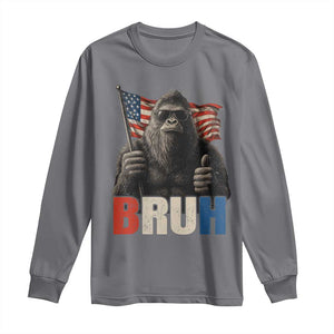 Funny 4th Of July Bigfoot Bruh Long Sleeve Shirt Patriotic Sasquatch American US Flag TS11 Charcoal Print Your Wear