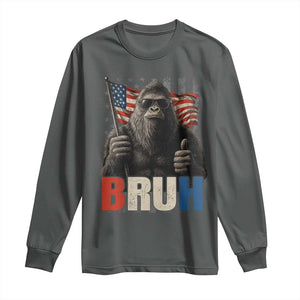 Funny 4th Of July Bigfoot Bruh Long Sleeve Shirt Patriotic Sasquatch American US Flag TS11 Dark Heather Print Your Wear