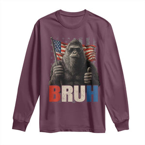 Funny 4th Of July Bigfoot Bruh Long Sleeve Shirt Patriotic Sasquatch American US Flag TS11 Maroon Print Your Wear