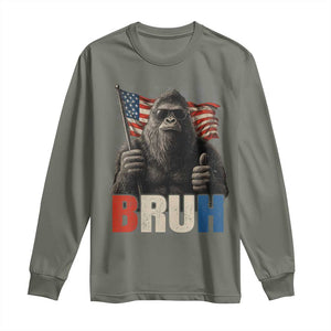 Funny 4th Of July Bigfoot Bruh Long Sleeve Shirt Patriotic Sasquatch American US Flag TS11 Military Green Print Your Wear