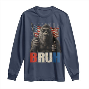 Funny 4th Of July Bigfoot Bruh Long Sleeve Shirt Patriotic Sasquatch American US Flag TS11 Navy Print Your Wear