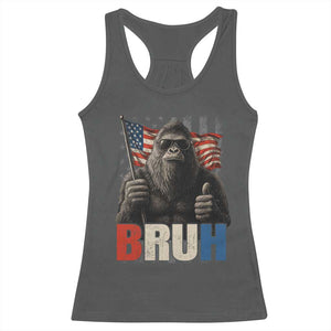 Funny 4th Of July Bigfoot Bruh Racerback Tank Top Patriotic Sasquatch American US Flag TS11 Dark Heather Print Your Wear