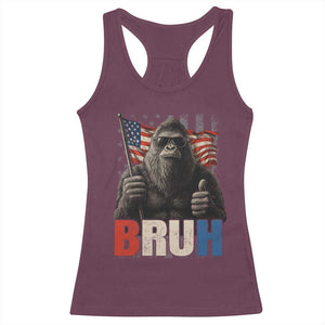 Funny 4th Of July Bigfoot Bruh Racerback Tank Top Patriotic Sasquatch American US Flag TS11 Maroon Print Your Wear