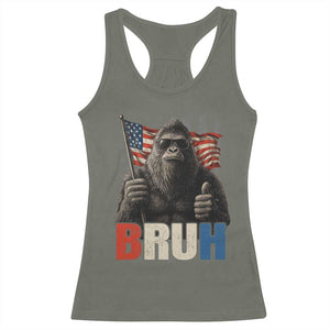 Funny 4th Of July Bigfoot Bruh Racerback Tank Top Patriotic Sasquatch American US Flag TS11 Military Green Print Your Wear