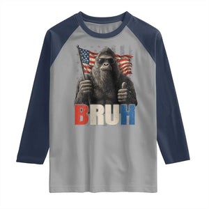 Funny 4th Of July Bigfoot Bruh Raglan Shirt Patriotic Sasquatch American US Flag TS11 Sport Gray Navy Print Your Wear