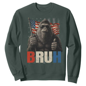Funny 4th Of July Bigfoot Bruh Sweatshirt Patriotic Sasquatch American US Flag TS11 Dark Forest Green Print Your Wear