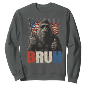 Funny 4th Of July Bigfoot Bruh Sweatshirt Patriotic Sasquatch American US Flag TS11 Dark Heather Print Your Wear