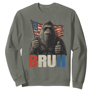 Funny 4th Of July Bigfoot Bruh Sweatshirt Patriotic Sasquatch American US Flag TS11 Military Green Print Your Wear