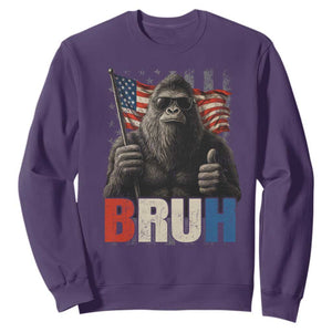 Funny 4th Of July Bigfoot Bruh Sweatshirt Patriotic Sasquatch American US Flag TS11 Purple Print Your Wear