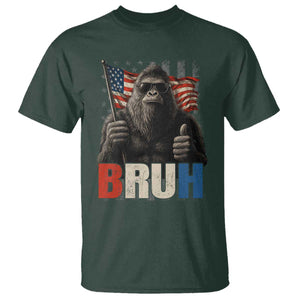 Funny 4th Of July Bigfoot Bruh T Shirt Patriotic Sasquatch American US Flag TS11 Dark Forest Green Print Your Wear