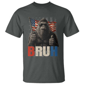 Funny 4th Of July Bigfoot Bruh T Shirt Patriotic Sasquatch American US Flag TS11 Dark Heather Print Your Wear
