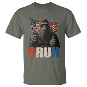 Funny 4th Of July Bigfoot Bruh T Shirt Patriotic Sasquatch American US Flag TS11 Military Green Print Your Wear