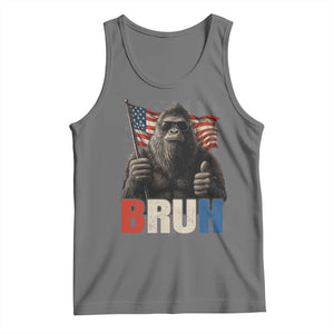 Funny 4th Of July Bigfoot Bruh Tank Top Patriotic Sasquatch American US Flag TS11 Black Heather Print Your Wear