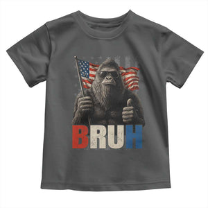 Funny 4th Of July Bigfoot Bruh Toddler T Shirt Patriotic Sasquatch American US Flag TS11 Dark Heather Print Your Wear