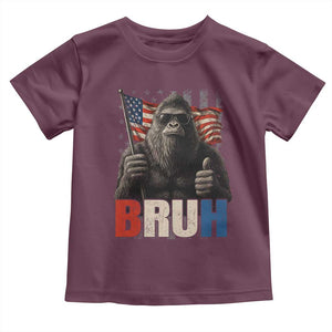 Funny 4th Of July Bigfoot Bruh Toddler T Shirt Patriotic Sasquatch American US Flag TS11 Maroon Print Your Wear