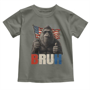 Funny 4th Of July Bigfoot Bruh Toddler T Shirt Patriotic Sasquatch American US Flag TS11 Military Green Print Your Wear