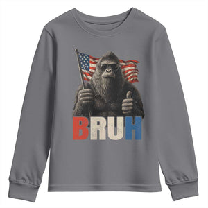 Funny 4th Of July Bigfoot Bruh Youth Sweatshirt Patriotic Sasquatch American US Flag TS11 Charcoal Print Your Wear