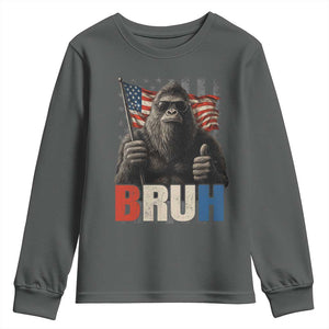 Funny 4th Of July Bigfoot Bruh Youth Sweatshirt Patriotic Sasquatch American US Flag TS11 Dark Heather Print Your Wear