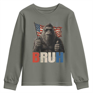 Funny 4th Of July Bigfoot Bruh Youth Sweatshirt Patriotic Sasquatch American US Flag TS11 Military Green Print Your Wear