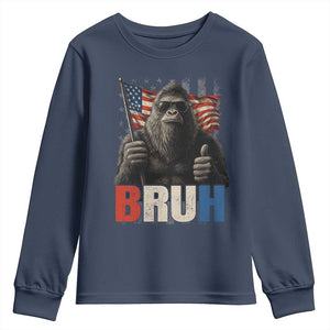 Funny 4th Of July Bigfoot Bruh Youth Sweatshirt Patriotic Sasquatch American US Flag TS11 Navy Print Your Wear