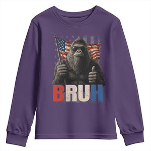 Funny 4th Of July Bigfoot Bruh Youth Sweatshirt Patriotic Sasquatch American US Flag TS11 Purple Print Your Wear