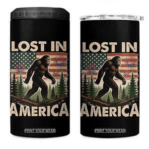 Funny 4th Of July Bigfoot Lost In America 4 in 1 Can Cooler Tumbler Patriotic Sasquatch US Flag Fireworks TS11 One Size: 16 oz Black Print Your Wear