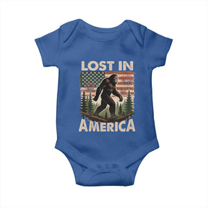 Funny 4th Of July Bigfoot Lost In America Baby Onesie Patriotic Sasquatch US Flag Fireworks TS11 Royal Blue Print Your Wear