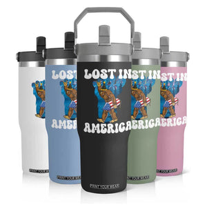 Funny 4th Of July Bigfoot Lost In America Flip Straw Tumbler Patriotic Sasquatch Rocket Footprint Fireworks TS11 Print Your Wear