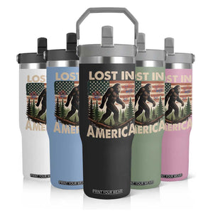 Funny 4th Of July Bigfoot Lost In America Flip Straw Tumbler Patriotic Sasquatch US Flag Fireworks TS11 Print Your Wear