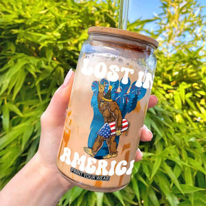 Funny 4th Of July Bigfoot Lost In America Glass Can Patriotic Sasquatch Rocket Footprint Fireworks TS11 Print Your Wear