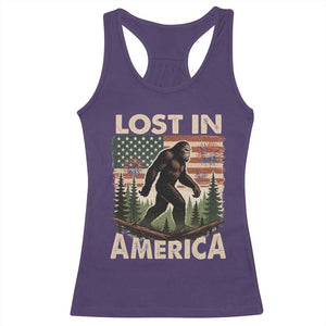 Funny 4th Of July Bigfoot Lost In America Racerback Tank Top Patriotic Sasquatch US Flag Fireworks TS11 Purple Print Your Wear