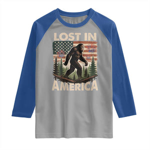Funny 4th Of July Bigfoot Lost In America Raglan Shirt Patriotic Sasquatch US Flag Fireworks TS11 Sport Gray Royal Print Your Wear