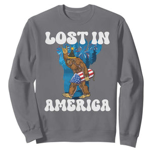 Funny 4th Of July Bigfoot Lost In America Sweatshirt Patriotic Sasquatch Rocket Footprint Fireworks TS11 Charcoal Print Your Wear