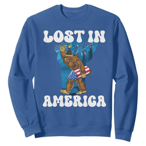 Funny 4th Of July Bigfoot Lost In America Sweatshirt Patriotic Sasquatch Rocket Footprint Fireworks TS11 Royal Blue Print Your Wear