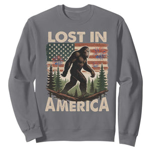 Funny 4th Of July Bigfoot Lost In America Sweatshirt Patriotic Sasquatch US Flag Fireworks TS11 Charcoal Print Your Wear
