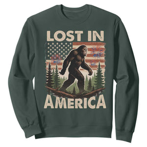 Funny 4th Of July Bigfoot Lost In America Sweatshirt Patriotic Sasquatch US Flag Fireworks TS11 Dark Forest Green Print Your Wear