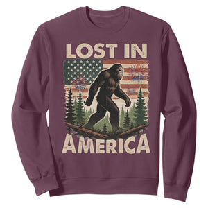 Funny 4th Of July Bigfoot Lost In America Sweatshirt Patriotic Sasquatch US Flag Fireworks TS11 Maroon Print Your Wear