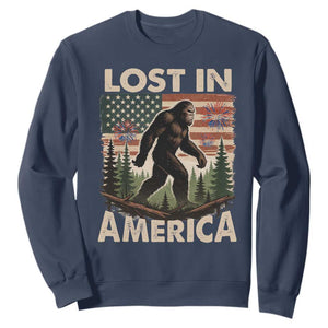 Funny 4th Of July Bigfoot Lost In America Sweatshirt Patriotic Sasquatch US Flag Fireworks TS11 Navy Print Your Wear