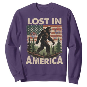 Funny 4th Of July Bigfoot Lost In America Sweatshirt Patriotic Sasquatch US Flag Fireworks TS11 Purple Print Your Wear